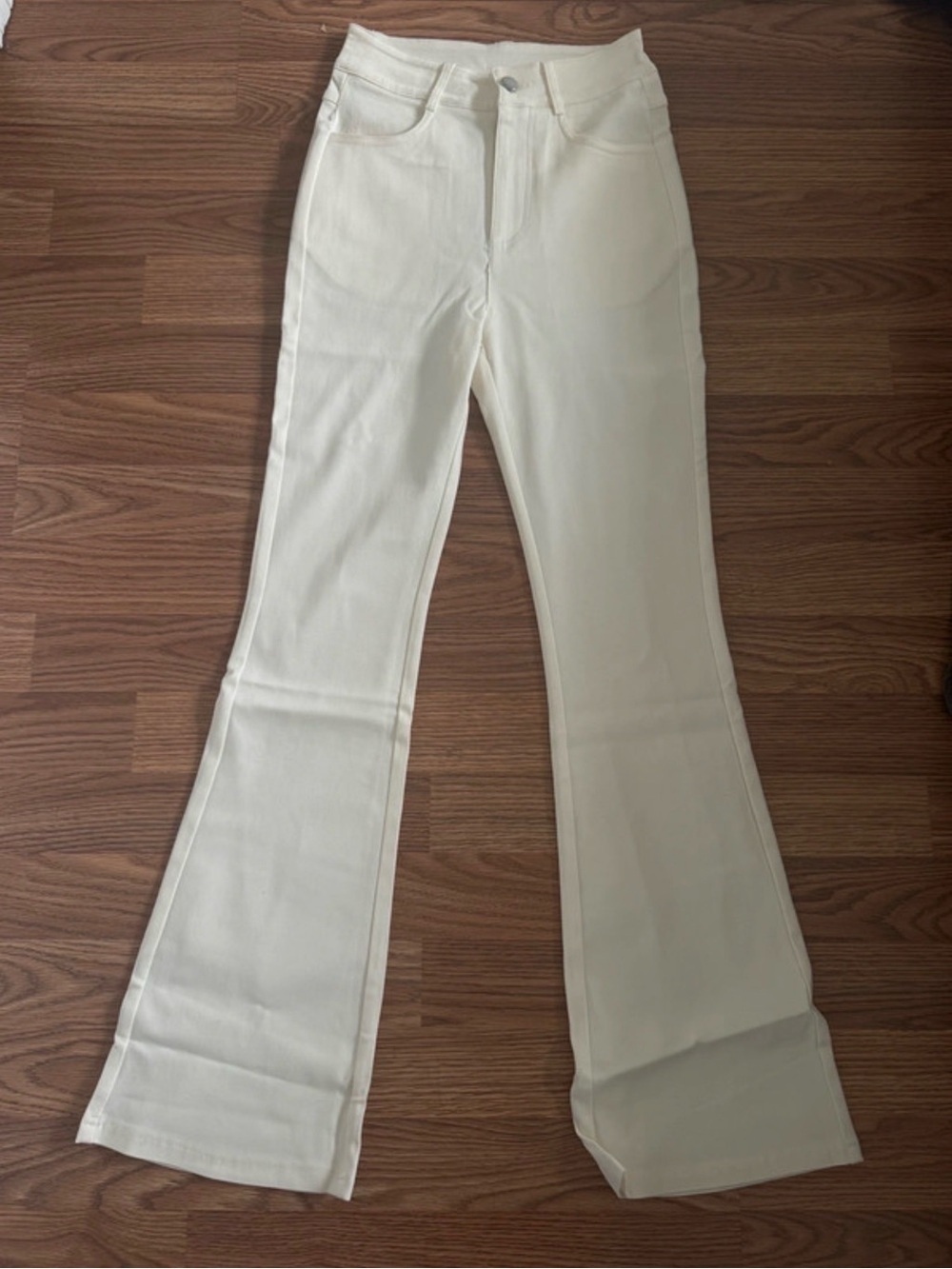 White High Waist Flare Pants XS Stretch Pull-On Career Casual - Picture 1 of 3